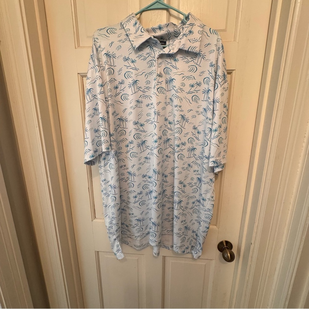 Ben Hogan Blue and White Palm Print Men's Performance Polo Shirt 3XL